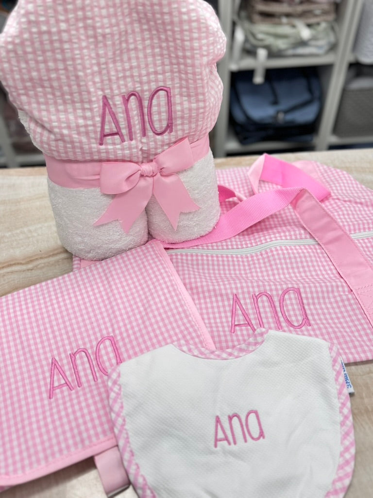 Personalized Gingham Baby Pink Hang Around - Give Wink