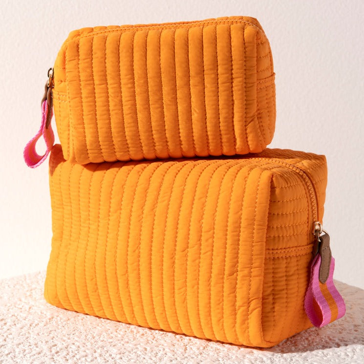 Ezra Quilted Nylon Small Boxy Cosmetic Pouch - Orange - Give Wink