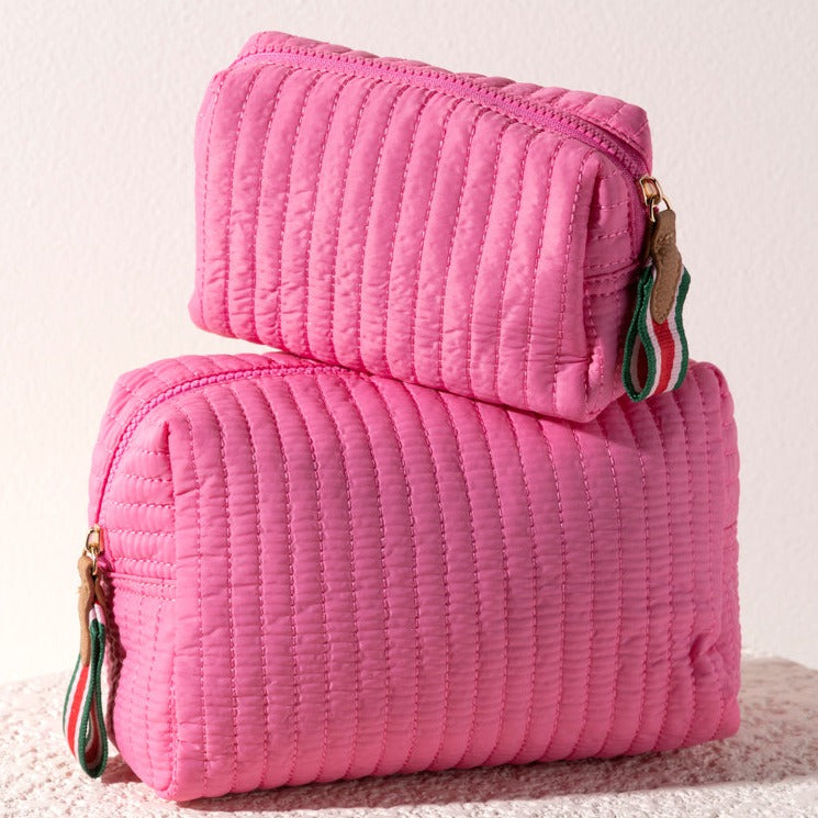 Ezra Quilted Nylon Small Boxy Cosmetic Pouch - Pink - Give Wink