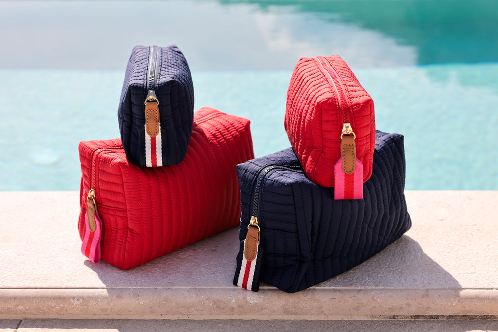 Ezra Quilted Nylon Boxy Cosmetic Pouch Set - Navy - Give Wink