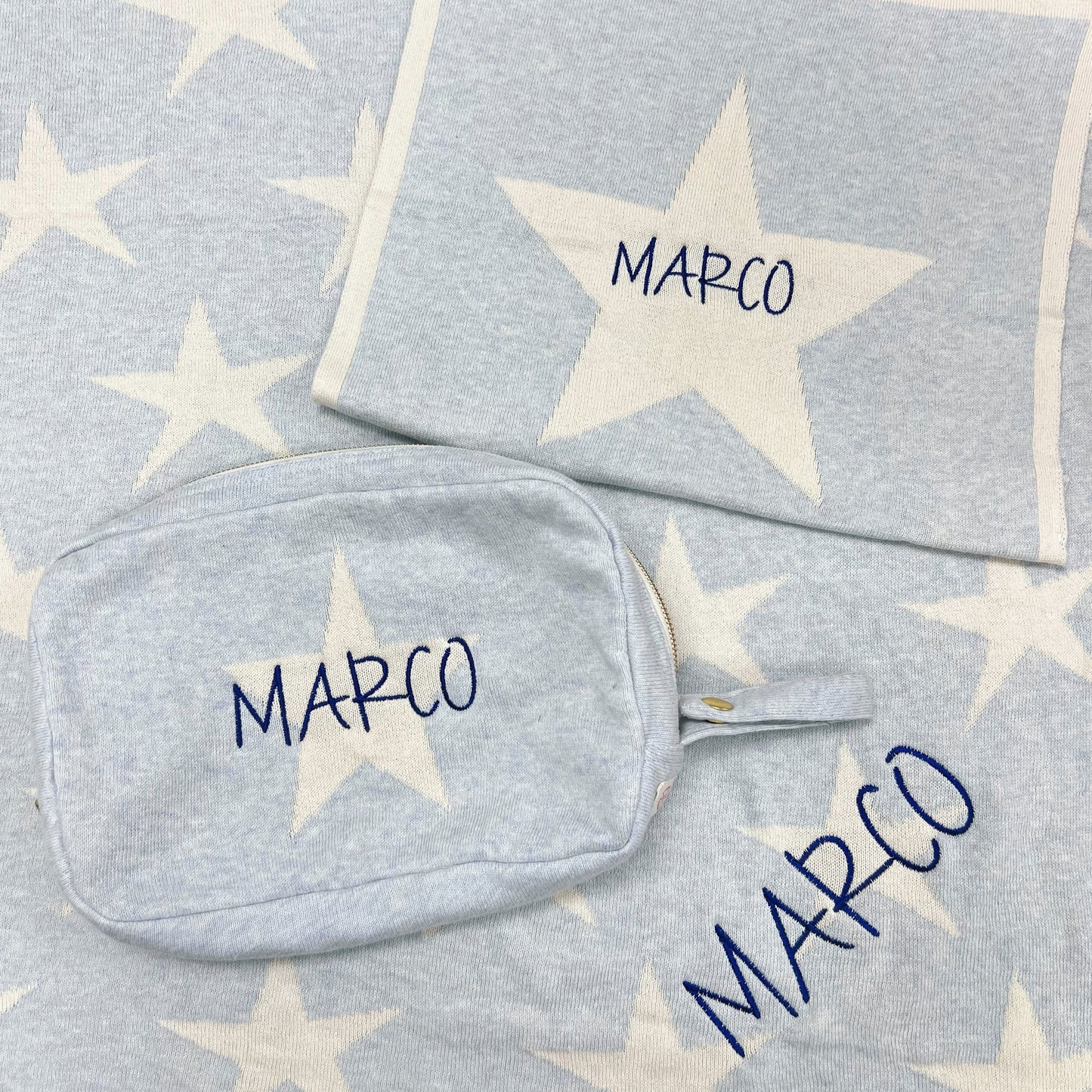 Star 3 Piece Knitted Baby Travel Set - Sky / Natural - Give Wink