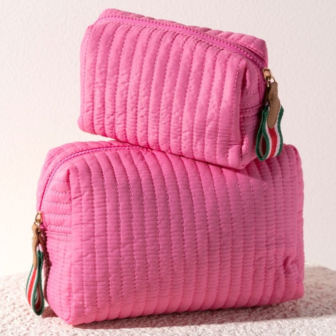 Ezra Quilted Nylon Large Boxy Cosmetic Pouch - Pink - Give Wink