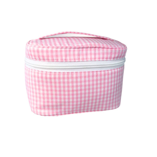 Personalized Gingham Baby Pink Mini Train Case - Give Wink