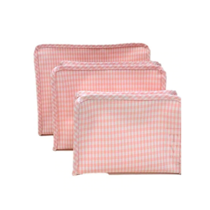 Personalized Nylon Taffy Gingham Set of 3 Pouches - Give Wink