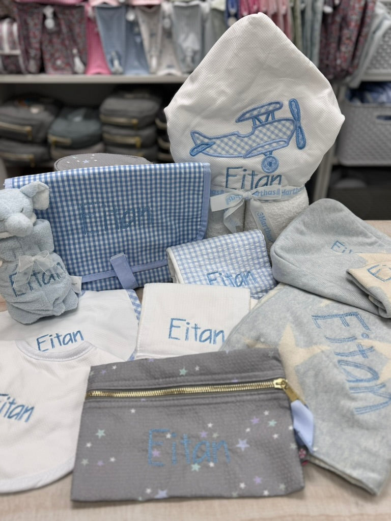 Personalized Baby Boy Blue Plane Hooded Towel - Give Wink