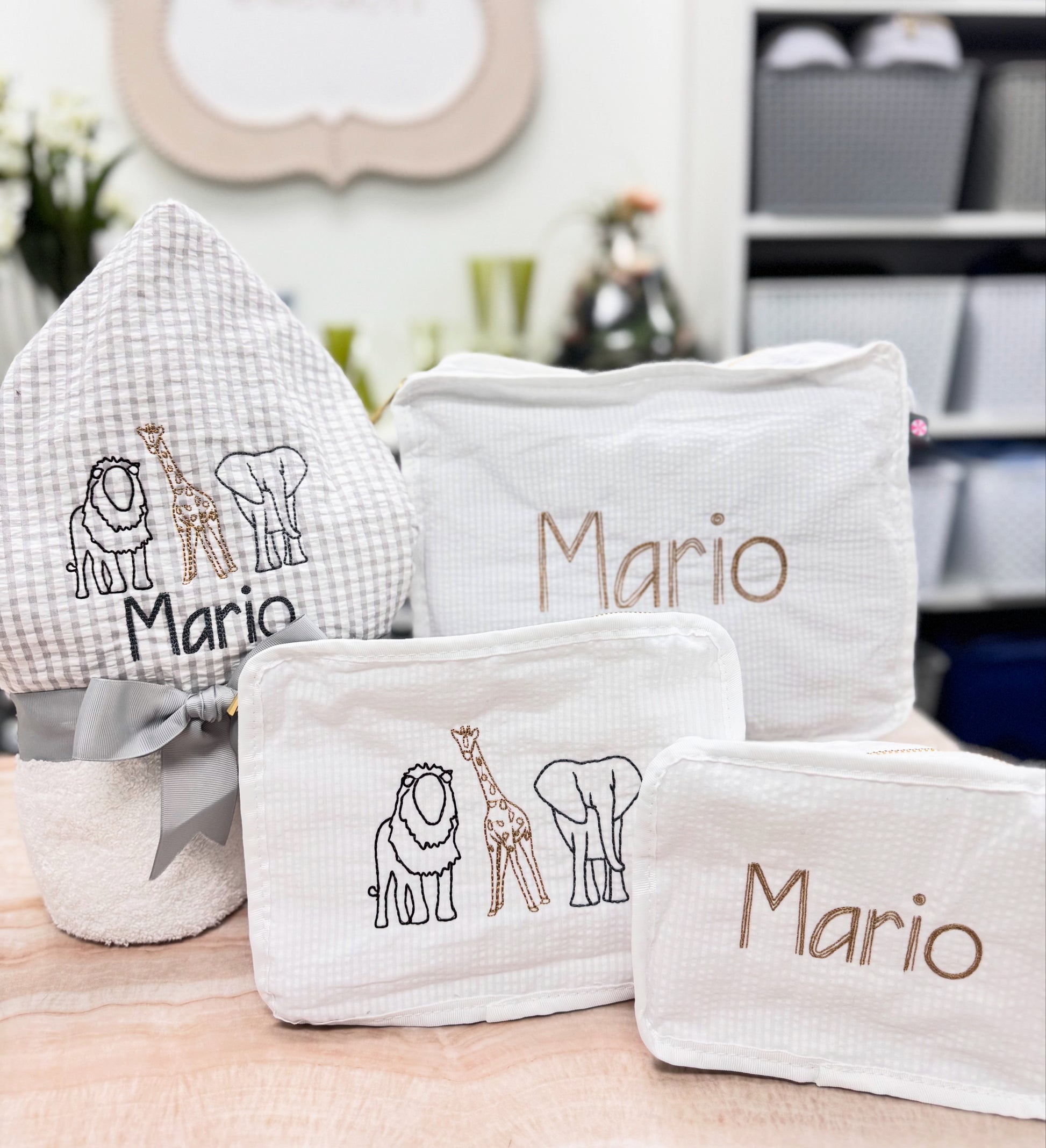 Personalized Seersucker White Organizing Trio - Give Wink
