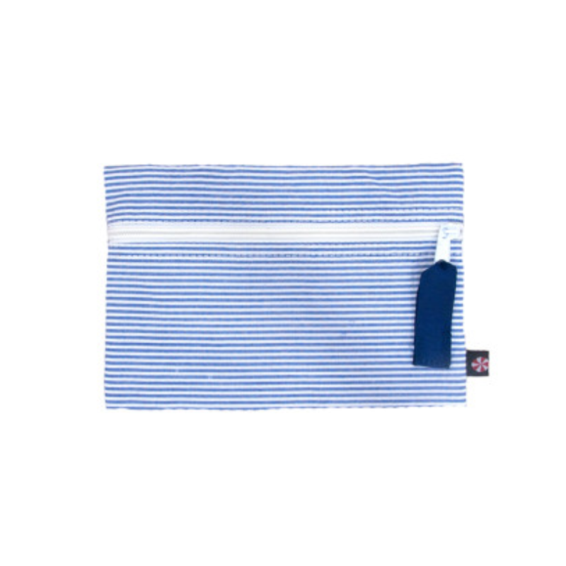 Personalized Seersucker Blue Navy Flat Pouch - Give Wink