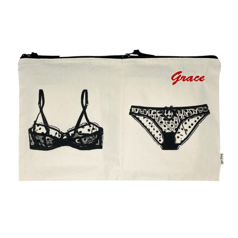 Double Lingerie Canvas Bag Set - White - Give Wink