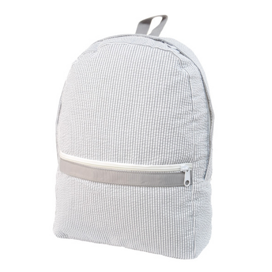 Personalized Seersucker Grey Large Backpack - Give Wink