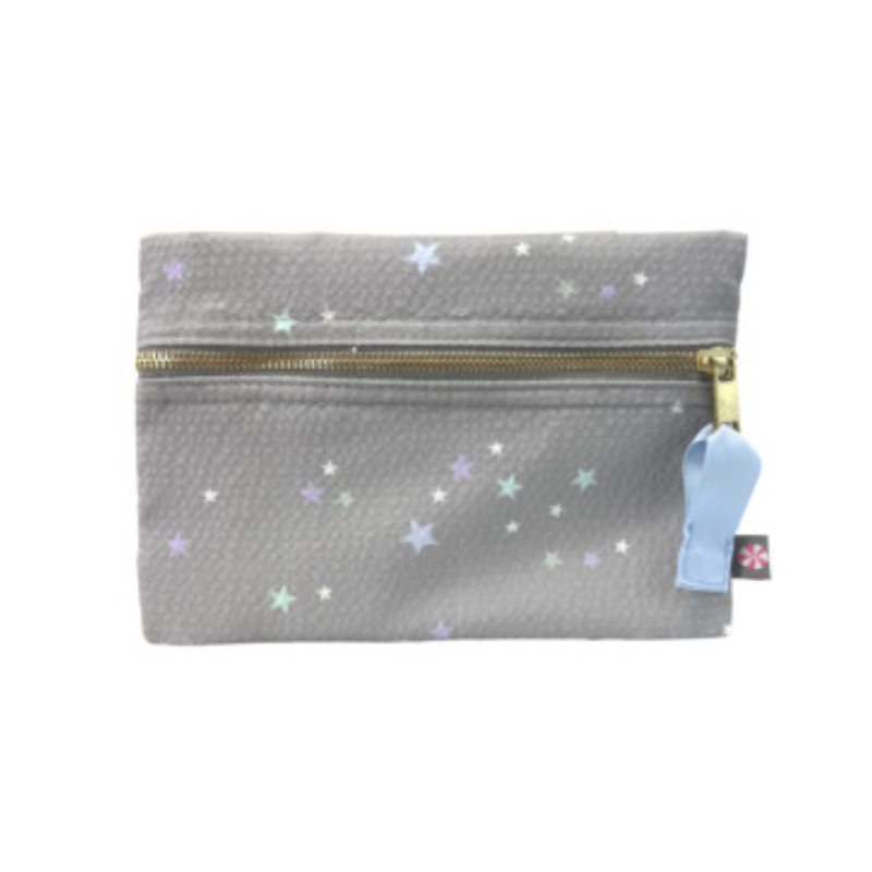 Personalized Seersucker Little Stars Flat Pouch - Give Wink