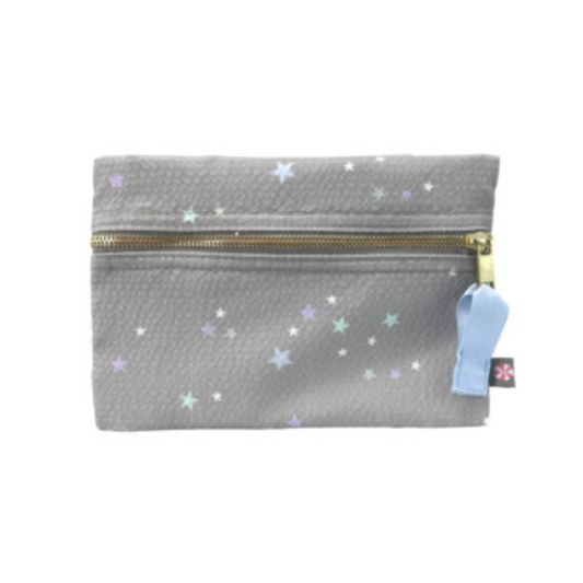 Personalized Seersucker Little Stars Flat Pouch - Give Wink