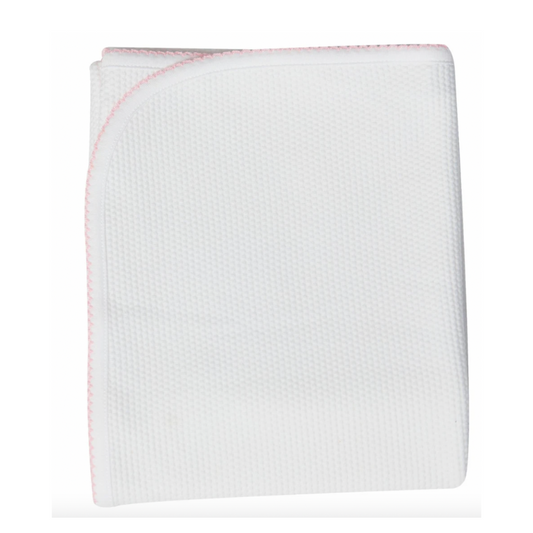 Pima Cotton Bubble Receiving Blanket - White / Pink - Give Wink