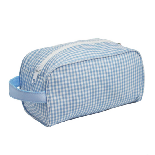 Personalized Gingham Baby Blue Traveler Pouch - Give Wink