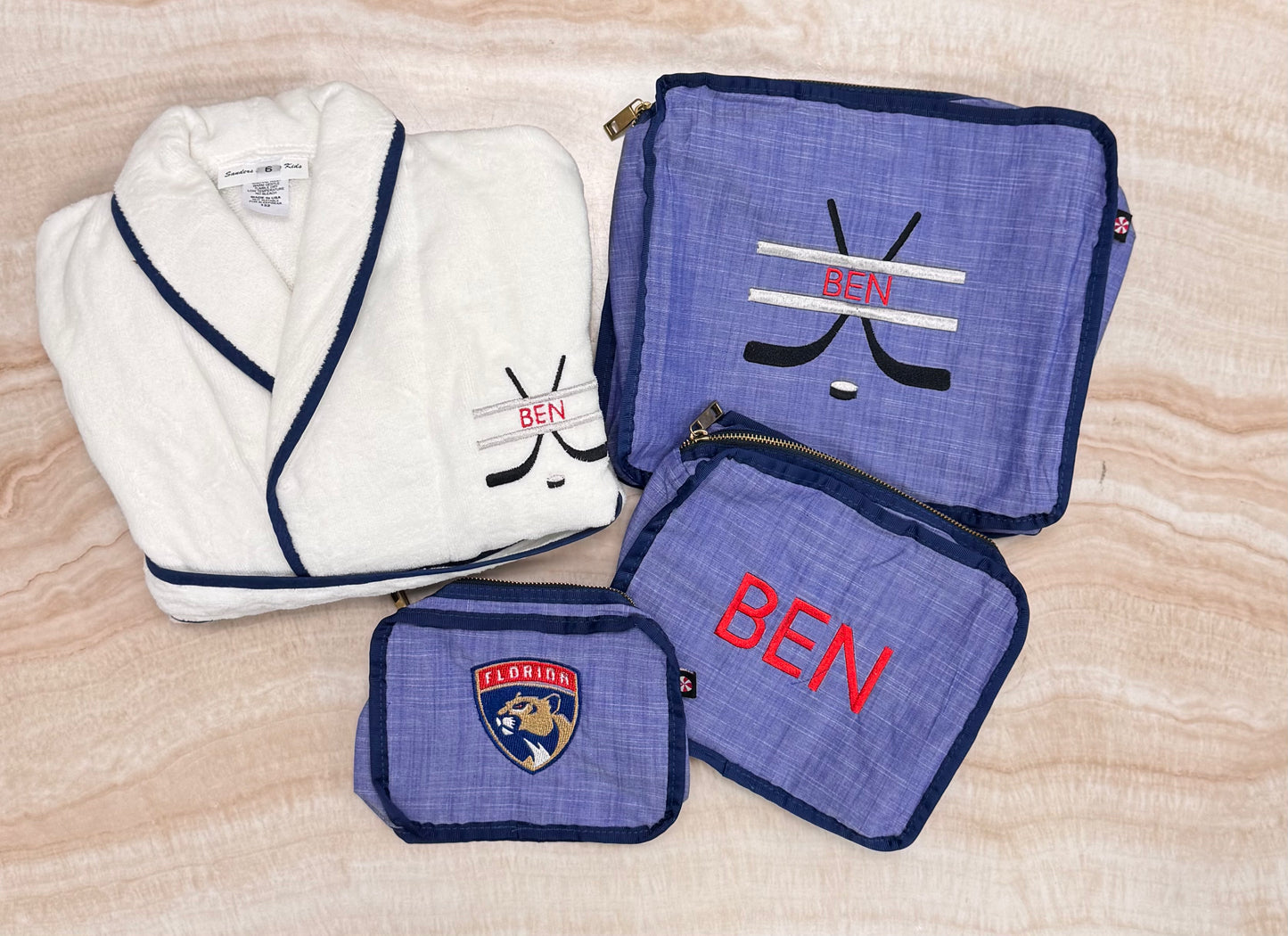 Personalized Chambray Blue Navy Organizing Trio - Give Wink