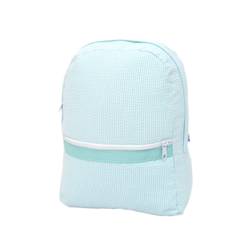 Personalized Seersucker Mint Small Backpack - Give Wink
