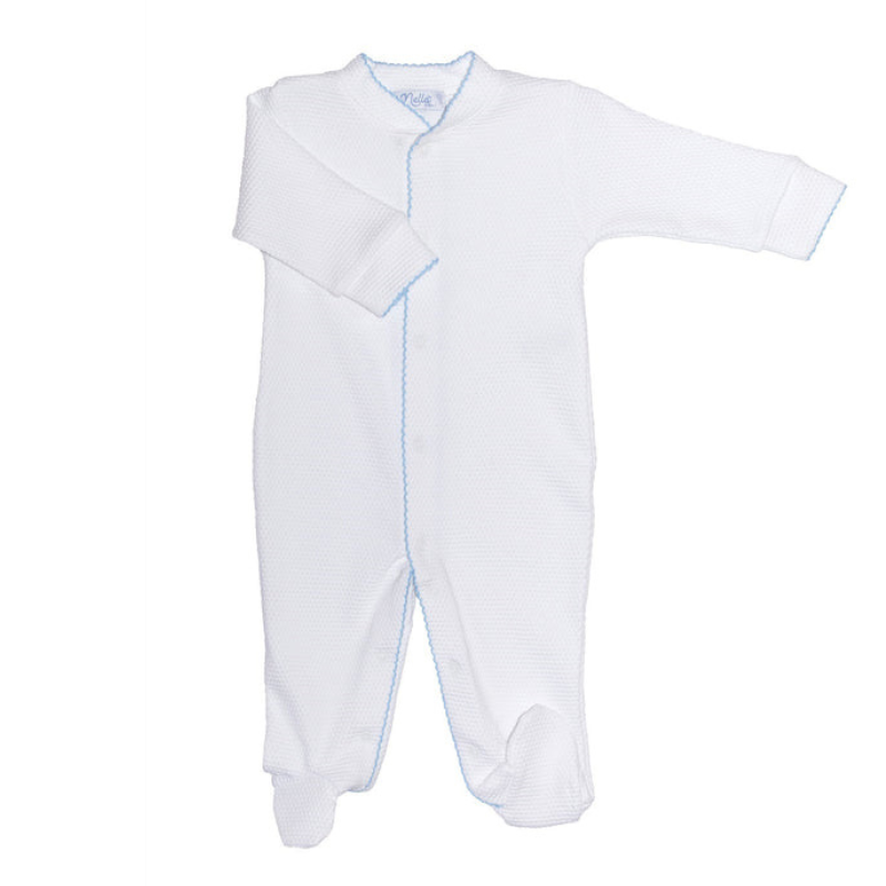 Pima Cotton Bubble Baby Footie White / Blue - Give Wink