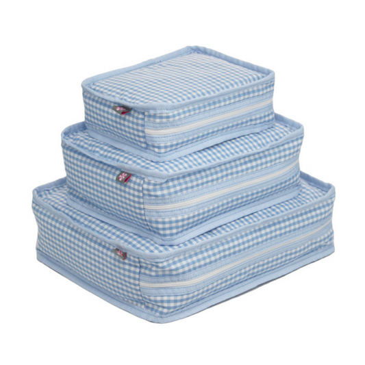 Personalized Gingham Baby Blue Organizing Trio - Give Wink