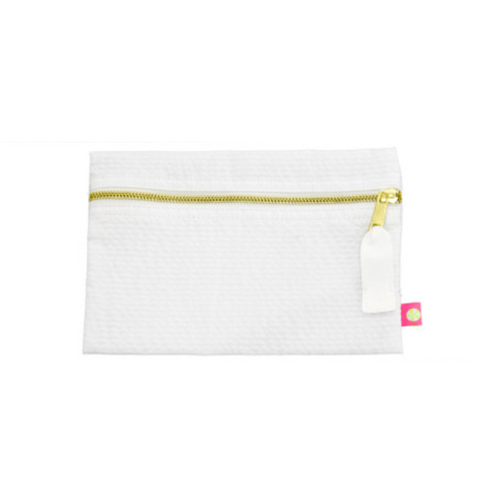 Personalized Seersucker White Flat Pouch - Give Wink