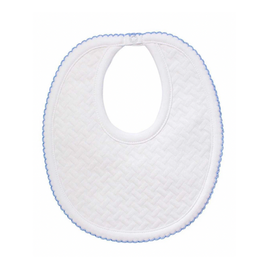 Pima Cotton Basket Weave Bib - White / Blue - Give Wink