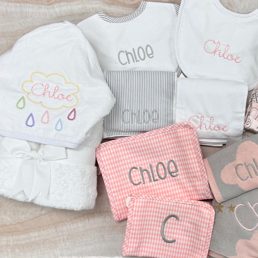 Personalized White Seersucker Stripe Baby Hooded Towel - Give Wink