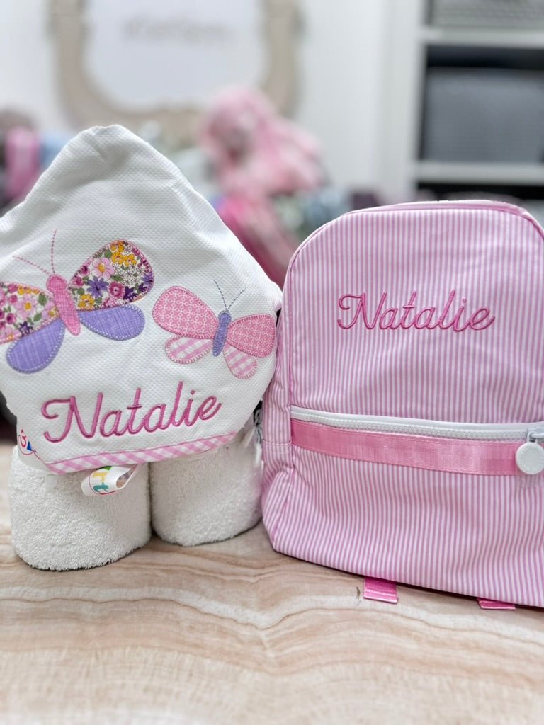 Personalized Glossed Stripe Pink Small Backpack - Give Wink