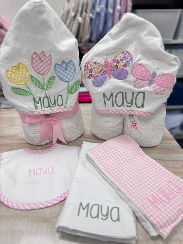 Personalized Baby Girl Pink Gingham Set of 2 Burps - Give Wink