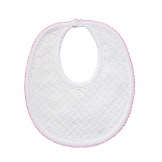 Pima Cotton Basket Weave Bib - White / Pink - Give Wink