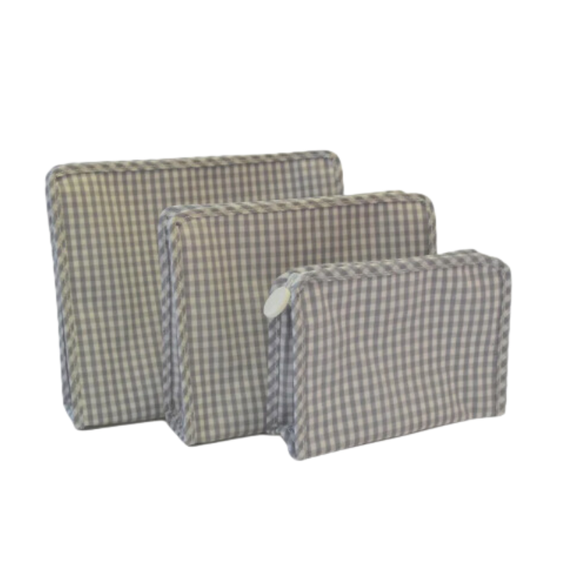Personalized Nylon Grey Gingham Set of 3 Pouches - Give Wink