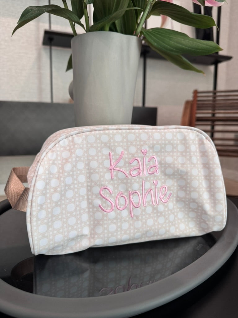 Personalized Glossed Bungalow Beige Traveler Pouch - Give Wink