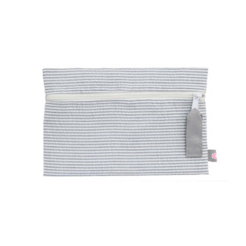 Personalized Seersucker Grey Flat Pouch - Give Wink