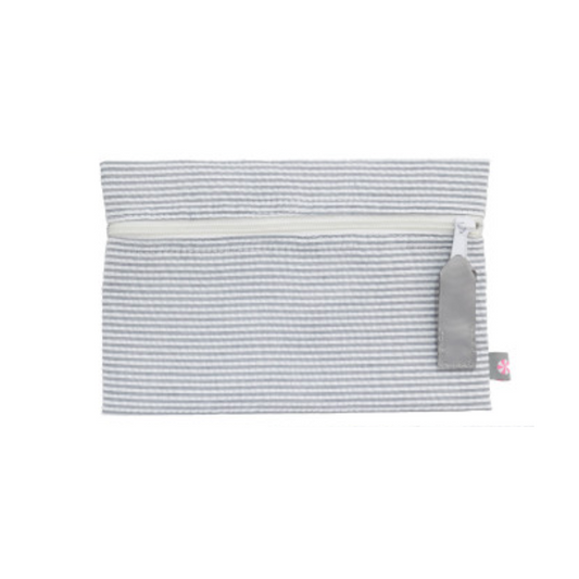 Personalized Seersucker Grey Flat Pouch - Give Wink