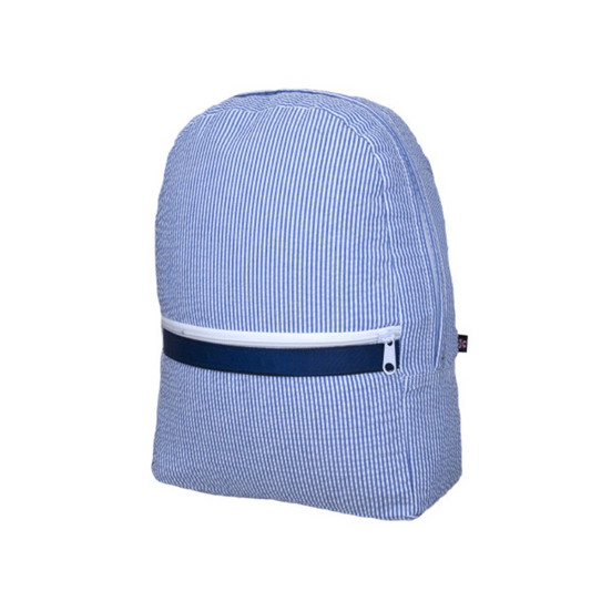 Personalized Seersucker Blue Navy Small Backpack - Give Wink