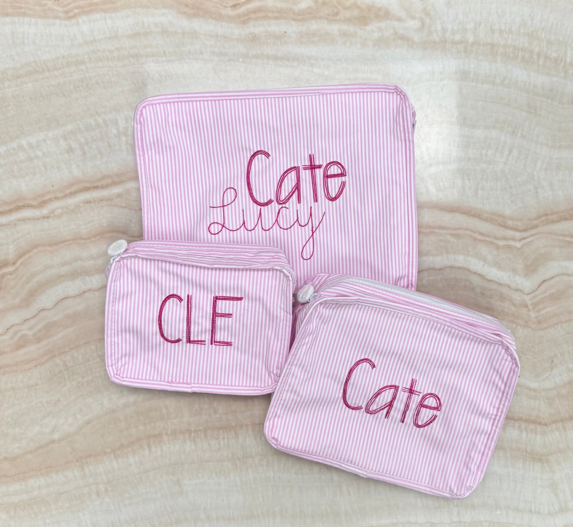 Personalized Glossed Stripe Pink Organizing Trio - Give Wink