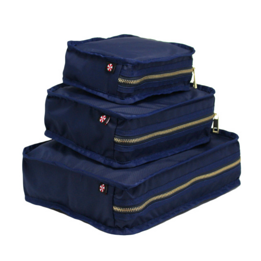 Personalized Nylon Blue Navy Brass Organizing Trio - Give Wink