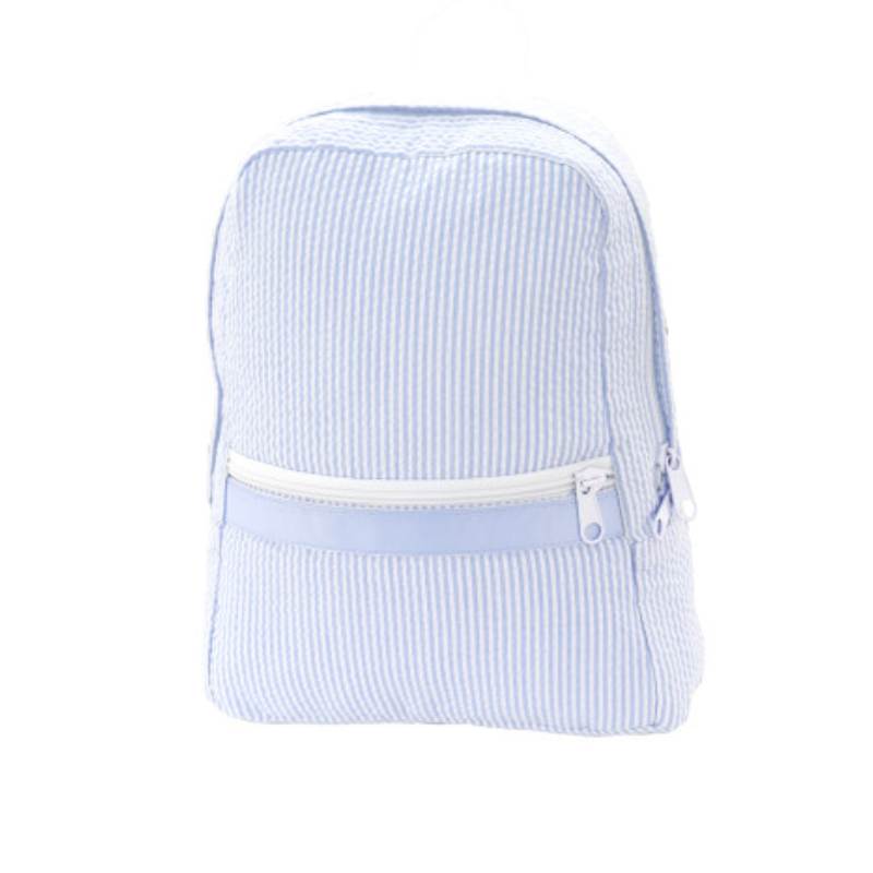 Personalized Seersucker Baby Blue Small Backpack - Give Wink