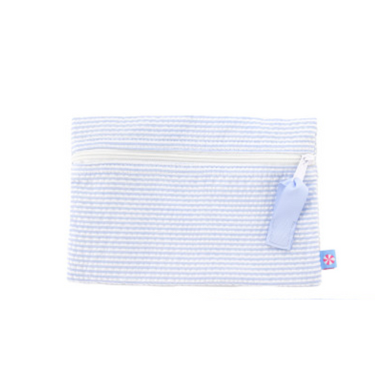 Personalized Seersucker Baby Blue Flat Pouch - Give Wink