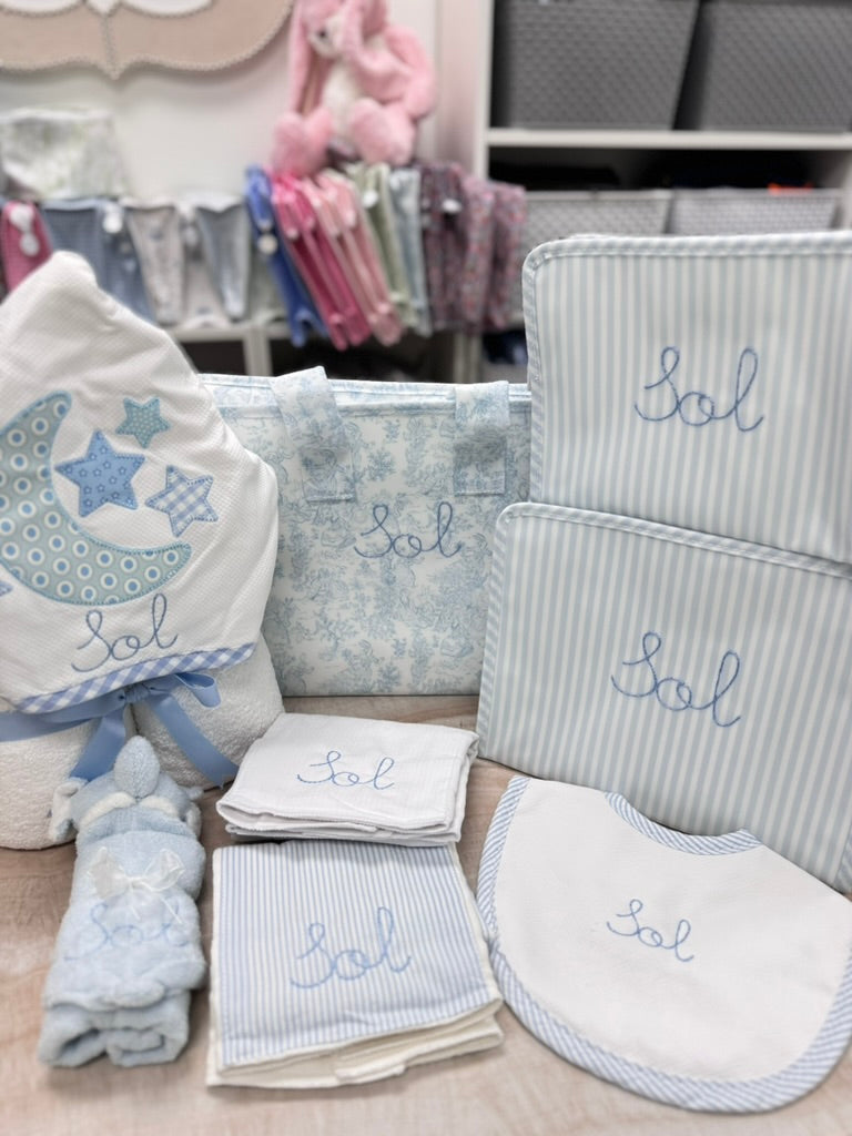 Personalized Baby Boy Blue Seersucker Set of 2 Burps - Give Wink