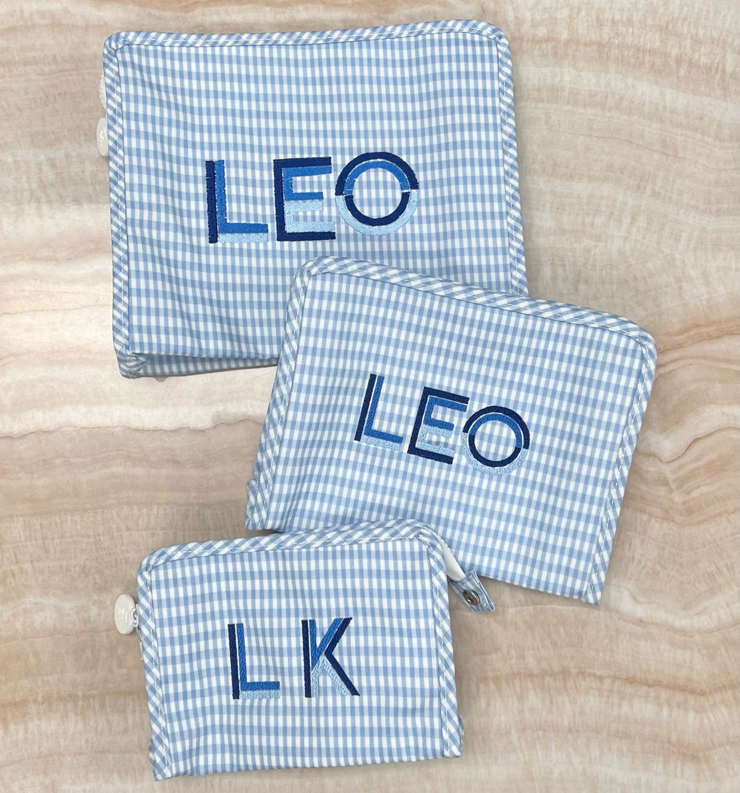 Personalized Nylon Mist Gingham Set of 3 Pouches - Give Wink