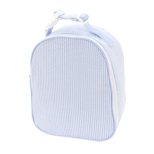 Personalized Seersucker Baby Blue Gumdrop Lunch Box - Give Wink