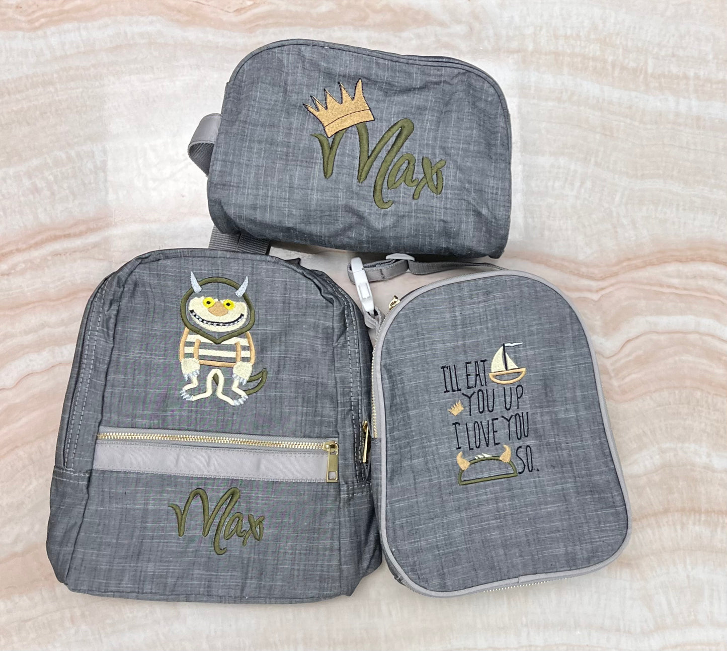 Personalized Chambray Grey Small Backpack - Give Wink