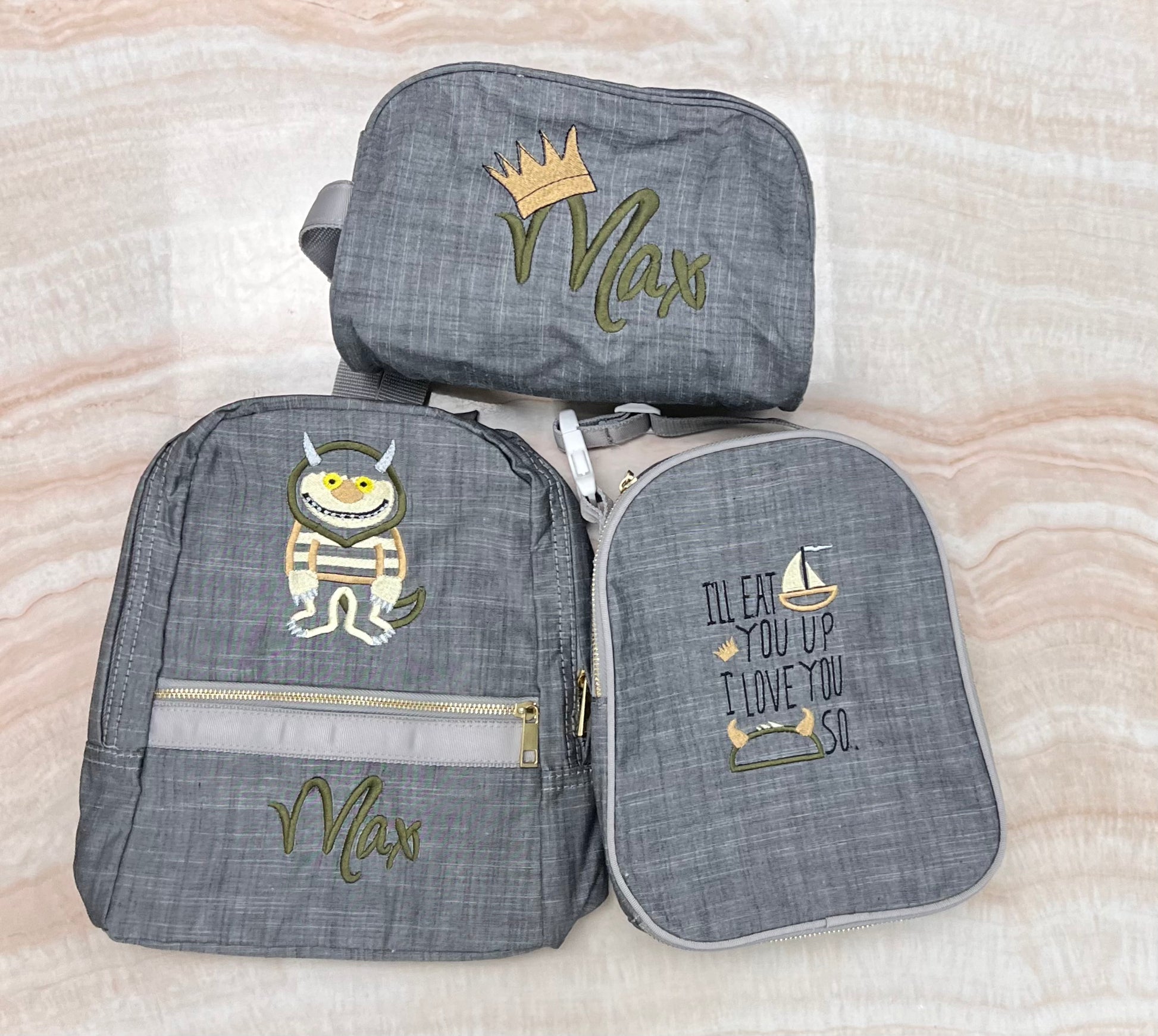 Personalized Chambray Grey Small Backpack - Give Wink