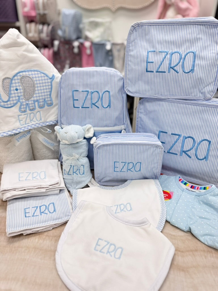 Personalized Baby Boy Blue Seersucker Set of 2 Burps - Give Wink