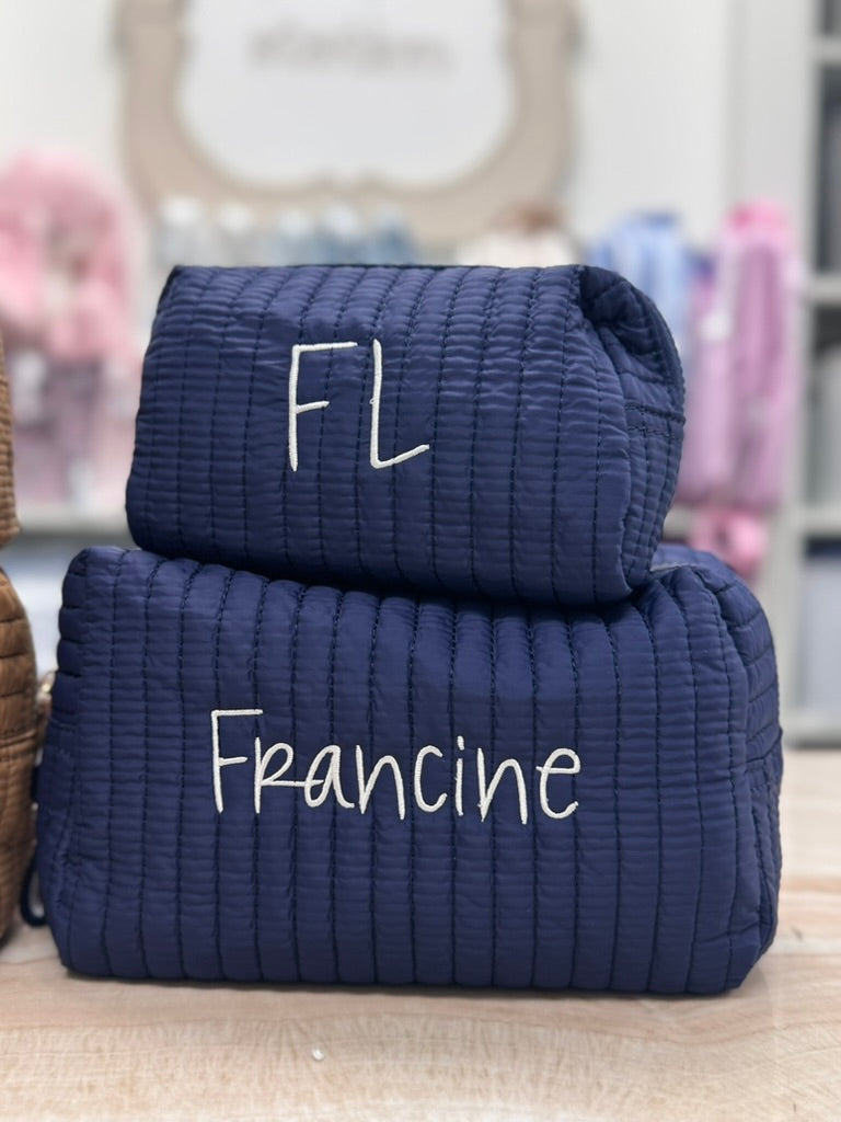 Ezra Quilted Nylon Boxy Cosmetic Pouch Set - Navy - Give Wink