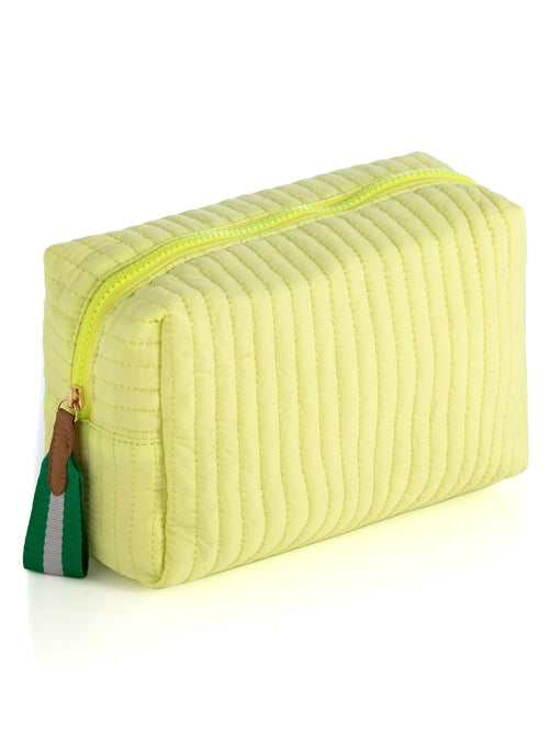 Ezra Quilted Nylon Large Boxy Cosmetic Pouch - Citron - Give Wink