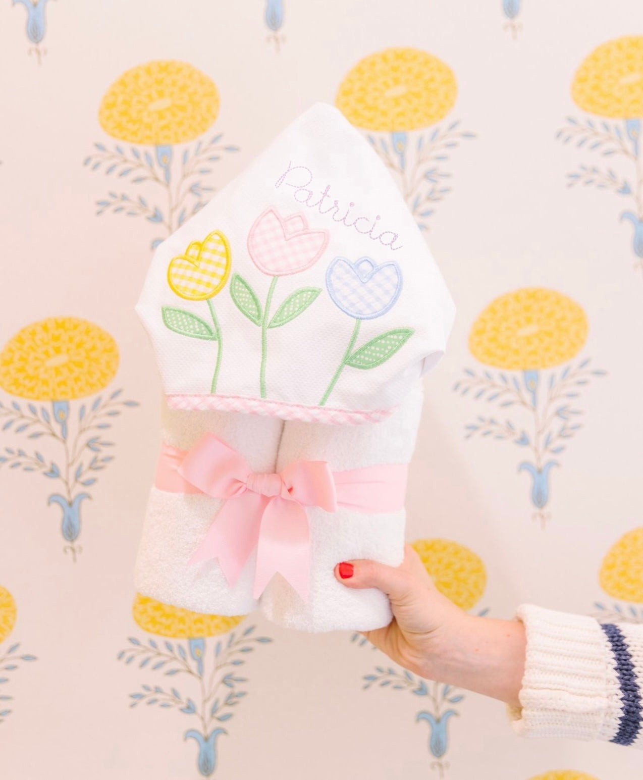 Personalized Baby Girl Tulip Hooded Towel - Give Wink