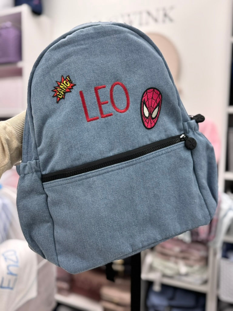 Personalized Denim Backpack w/Pockets - Give Wink