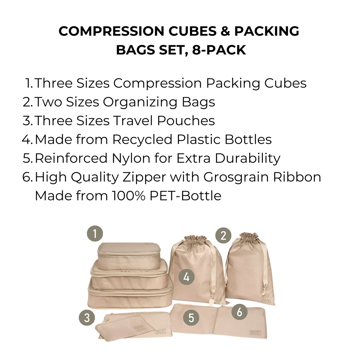 Compression Packing Cubes Set of 3 - Taupe - Give Wink