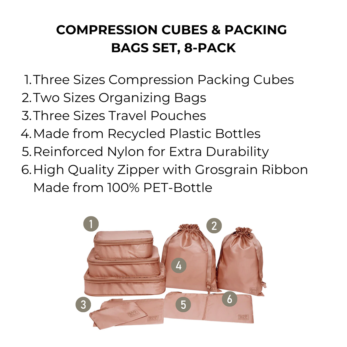 Compression Packing Cubes Set of 3 - Blush - Give Wink