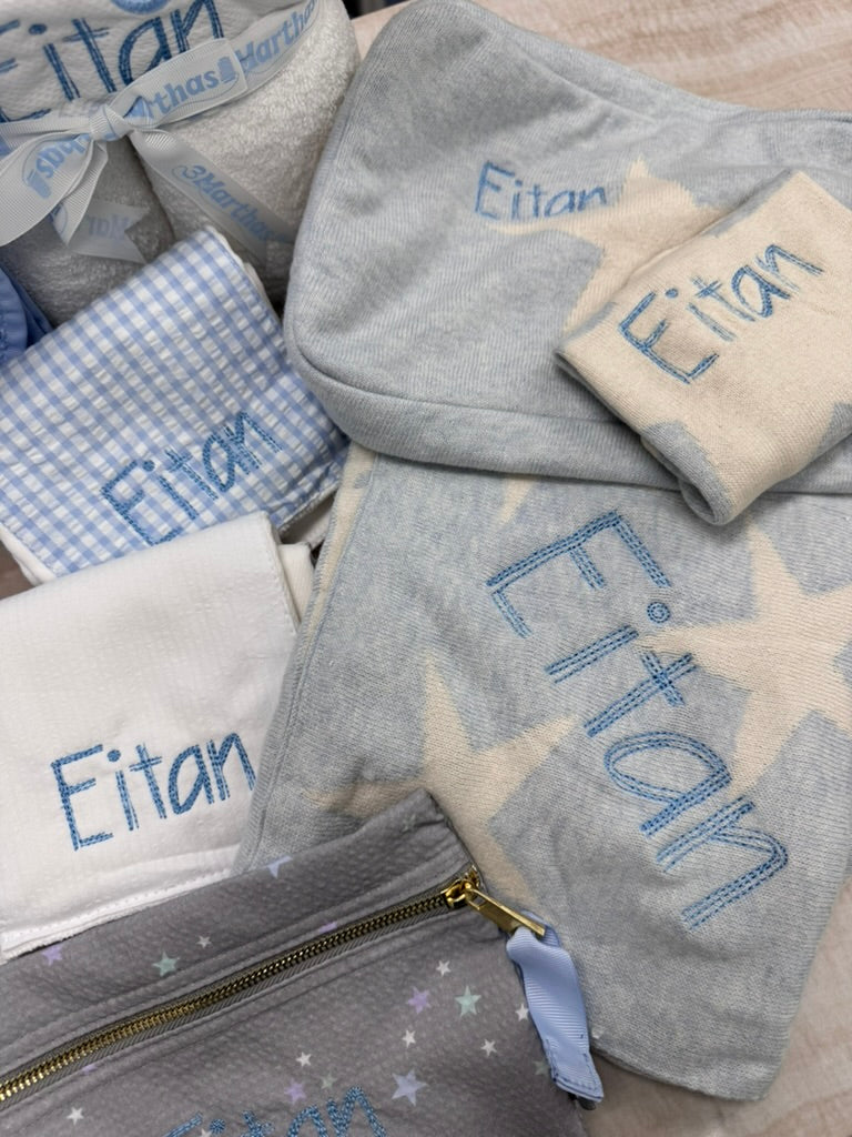 Personalized Baby Boy Blue Gingham Set of 2 Burps - Give Wink
