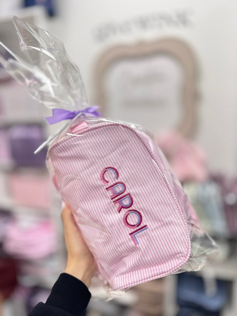 Personalized Glossed Stripe Pink Traveler Pouch - Give Wink